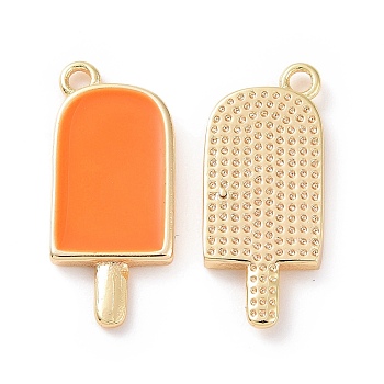 Ion Plating(IP) Brass Enamel Pendants, Ice-Lolly, Real Platinum Plated, Real 18K Gold Plated, Orange, 20x9x2mm, Hole: 1.5mm