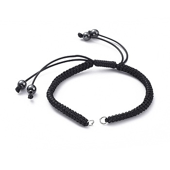 Adjustable Korean Waxed Polyester Cords Bracelet Making, with Non-Magnetic Synthetic Hematite Beads and Iron Jump Rings, Black, 7-1/8 inch~12 inch(18~30.5cm)