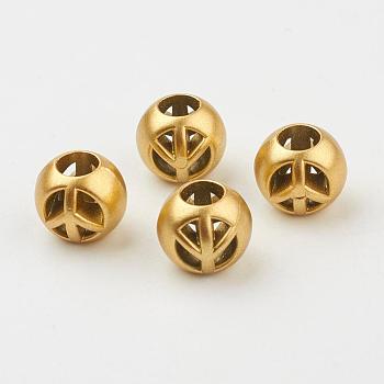 CCB Plastic European Beads, Round with Peace Sign, Antique Golden, 11.5~12x10mm, Hole: 5mm