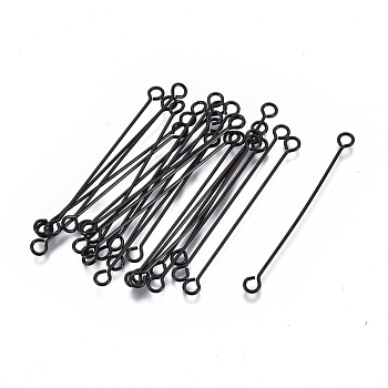 304 Stainless Steel Eye Pins, Double Sided Eye Pins, Electrophoresis Black, 36x3x0.6mm, Hole: 1.6mm