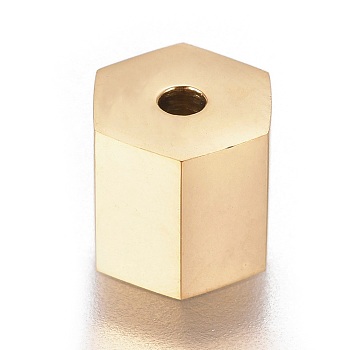 Ion Plating(IP) 304 Stainless Steel Beads, Well Polished, Hexagon, Golden, 8x9x8mm, Hole: 2mm