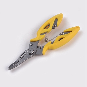 ABS Fishing Plier, Stainless Steel Carp Fishing Accessories, Fish Hook Remover, Line Cutter Scissors, with Cloth Packing Bag, Yellow, 12.5x4.8x1.25cm, Packing Bag: 16x6.4x1.4cm