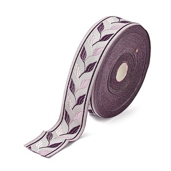 Embroidery Polyester Ribbon, Jacquard Ribbon, Garment Accessories, Leaf Pattern, Pale Violet Red, 1-3/8 inch(35mm), 25 yards/roll