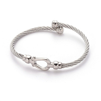 304 Stainless Steel Cuff Bangles, Torque Bangles, Stainless Steel Color, 2-3/4 inch(6.9cm)