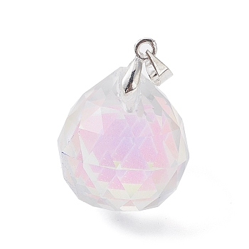 Faceted Teardrop Transparent Glass Pendant, with Brass Findings, Clear AB, 28x20.5mm, Hole: 4x4mm