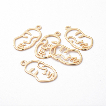 Brass Pendants, Cut-Out, Face, Nickel Free, Real 18K Gold Plated, 20x11x1mm, Hole: 1.4mm
