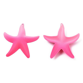 Spray Painted Iron Big Pendants, Starfish, Hot Pink, 50x46.5x6mm, Hole: 1mm