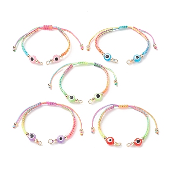 Adjustable Braided Nylon Thread Link Bracelet Making, with Resin Evil Eye, Real 18K Gold Plated Brass Beads & 304 Stainless Steel Jump Rings, Mixed Color, 6 inch(15.1cm), Hole: 3mm