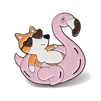 Cute Corgi with Flamingo Alloy Enamel Pins, Glasses Puppy Brooch for Clothes Backpack, Pink, 28x32x2mm