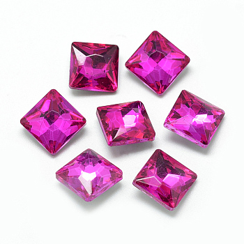 Pointed Back Glass Rhinestone Cabochons, Back Plated, Faceted, Square, Camellia, 14x14x5.5mm