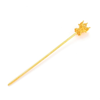 Alloy Hair Stick Findings, Vintage Decorative for Hair Diy Accessory, Flower, Golden, 134x16mm, Tray: 12mm, Pin: 2.5mm