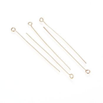 304 Stainless Steel Eye Pins, Real 18K Gold Plated, 22 Gauge, 50x0.6mm, Hole: 2mm