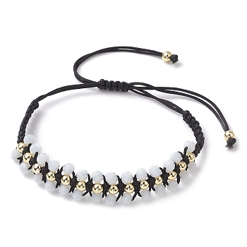 Adjustable Faceted Glass Nylon Cord Braided Bead Bracelets for Women Men, White, Inner Diameter:  1-5/8~3-1/8 inch(4~8cm)