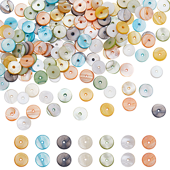 200Pcs Freshwater Shell Beads, Dyed, Disc/Flat Round, Heishi Beads, Mixed Color, 7~8mm, Hole: 1mm