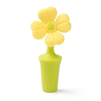 Silicone Wine Bottle Stoppers, Flower, Yellow, 89x40x24mm, Hole: 7.5mm