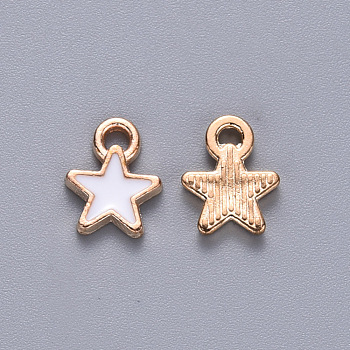 Alloy Enamel Charms, Star, Light Gold, White, 9x7x1mm, Hole: 1.2mm