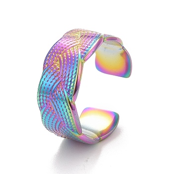 Ion Plating(IP) Rainbow Color 304 Stainless Steel Textured Open Cuff Ring for Women, US Size 7 3/4(17.9mm)