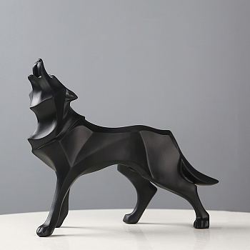 Resin Crafts Wolf Statue, for Home Office Cabinet Deaktop Decoration, Black, 85x220x195mm