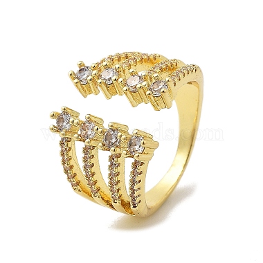 Brass Micro Pave Cubic Zirconia Cuff Rings for Women(RJEW-P129-04G)-2