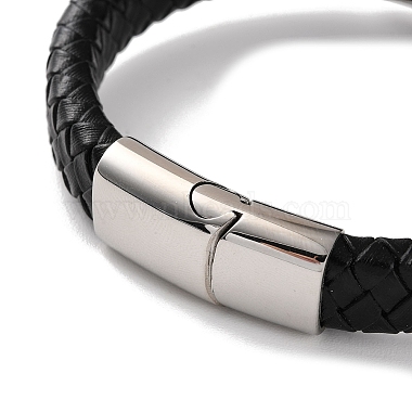 bracelets pour hommes en cordon de cuir pu noir tressé(BJEW-K243-16AS)-3