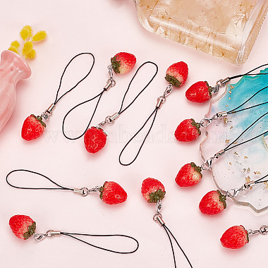 sangle de charmes de téléphone en nylon de décoration de fraise mignonne(HJEW-PH01742)-3