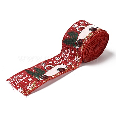 Christmas Theme Polyester Imitation Linen Ribbon(OCOR-M008-01A)-3