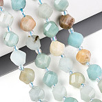 Natural Flower Amazonite Beads Strands, Twist, Faceted, with Seed Beads, 8~8.5x8~8.5x8~8.5mm, Hole: 1~1.2mm, about 35~37pcs/strand, 14.37~14.96''(36.5~38cm)(G-T144-24A-02)