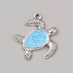 Ocean Theme Alloy Enamel Pendants, Antique Silver, Turtle, 21x20.5x2mm, Hole: 1.8mm(ENAM-CJC0022-14C-AS)