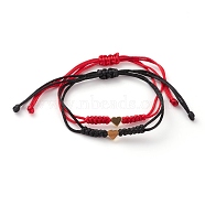 Unisex Adjustable Nylon Thread Braided Bead Bracelets Sets, with Golden Plated Brass Heart Beads, Mixed Color, Inner Diameter: 5/8~3-1/2 inch(1.5~9cm), 2pcs/set(BJEW-JB05832)