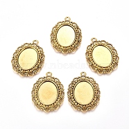 Metal Alloy Pendant Cabochon Settings, Setting for Cabochon, Cadmium Free Nickel Free & Lead Free, Flower, Antique Golden, Oval Tray: 14x18mm, 31x23x3mm, Hole: 2.5mm(X-PALLOY-A16474-AG)