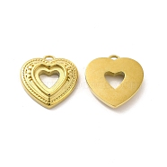 Ion Plating(IP) 304 Stainless Steel Pendant Cabochons Settings, Heart, Real 14K Gold Plated, Tray: 7.5x7mm, 15x15x3.2mm, Hole: 1.2mm(STAS-F284-35G)