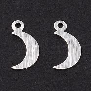 Brass Charms, Long-Lasting Plated, Moon, 925 Sterling Silver Plated, 11.5x5.5x0.4mm, Hole: 1mm(KK-K253-06P)