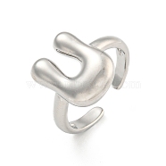 Brass Letter Open Cuff Rings for Women, Adjustable, Platinum, Letter U, 15~16.5x7~16.5mm(RJEW-G313-01U-P)