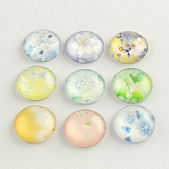 Flower Pattern Flatback Half Round Glass Dome Cabochons for DIY Projects, Mixed Color, 10x3.5mm(X-GGLA-R026-10mm-08)