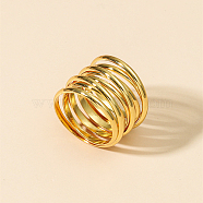 Brass Multi Lines Wide Band Rings, Golden, Inner Diameter: 16mm(GG7651-1)