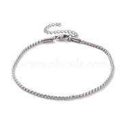 304 Stainless Steel Serpentine Chain Anklets, with Lobster Claw Clasps, Stainless Steel Color, 7-5/8 inch(19.5cm)(AJEW-G024-04P)