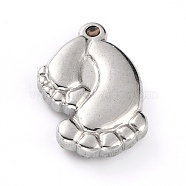 304 Stainless Steel Pendants, Baby Feetprint, Stainless Steel Color, 18x12x4mm, Hole: 1mm(STAS-B005-05P)
