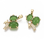 Brass Micro Pave Clear Cubic Zirconia Charms, with Glass, Nickel Free, Gourd, Real 18K Gold Plated, Light Green, 18x16.5x5mm, Hole: 2x4mm(KK-R126-043-NF)