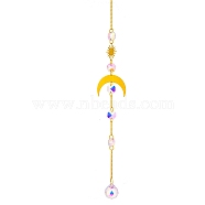 Glass Pendant Decorations, Hanging Suncatchers, with Brass Findings, for Home Decoration, Moon Pattern, 430mm(HJEW-PW0002-02A)