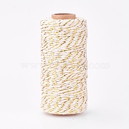 Cotton String Threads for Jewelry Making, Macrame Cord, 2-Ply, with Gold Wire, Linen, 1~1.5mm, about 109.36 yards(100m)/roll(X-OCOR-WH0032-02A)