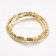Electroplate Non-magnetic Synthetic Hematite Beads Strands, Faceted, Square, Golden Plated, 2x2.5x2.5mm, Hole: 0.5mm, about 170~180pcs/strand, 16 inch(G-K239-14B)