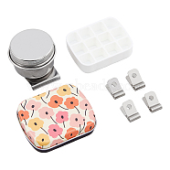 DIY Painting Kits, 12-Grid Plastic Empty Watercolor Paint Pans, with Tinplate Storage Box & Oil Painting Cup, 304 Stainless Steel R-Type Cable Clamps, Flower, 5.4x4.2x1.25cm, Capacity: 1.6ml(0.05fl. oz)/grid(DIY-DC0002-91B)