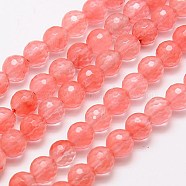 Cherry Quartz Glass Beads Strands, Faceted, Round, 8mm, Hole: 1mm, about 46pcs/strand, 15.75 inch(G-G542-8mm-03)