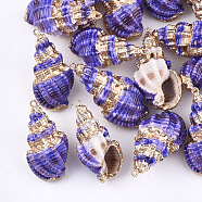 Spray Painted & Electroplate Spiral Shell Pendants, with Iron Findings, Light Gold, Mauve, 31~43x17~21x15~19mm, Hole: 1.5mm(SSHEL-T010-06D)