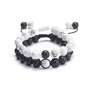 2Pcs 2 Style Round Natural Howlite & Glass Braided Bead Bracelets Set, Gemstone Jewelry for Women, Mixed Color, Inner Diameter: 2-1/8~3-3/8 inch(5.45~8.5cm), 1Pc/style(BJEW-TA00073)