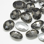 Pointed Back Glass Rhinestone Cabochons, Back Plated, Faceted, Oval, Black Diamond, 10x8x4mm(RGLA-T080-8x10mm-03)