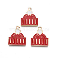 Christmas Alloy Enamel Pendants, Cadmium Free & Lead Free, Light Gold, Hat, Red, 21.5x18.5x1.5mm, Hole: 1.6mm(ENAM-Q442-61)