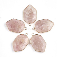 Natural Strawberry Quartz Pendants, with Brass Findings, Faceted, Shield, Golden, 36x22.5x6mm, Hole: 2mm(X-G-S344-13A)