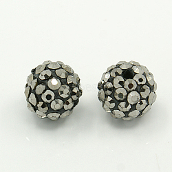 Polymer Clay Rhinestone Beads, Grade A, Round Pave Disco Ball Beads, Jet Hematite, PP12(1.8~1.9mm), 10mm, Hole: 1.5mm(RB-N006-71)