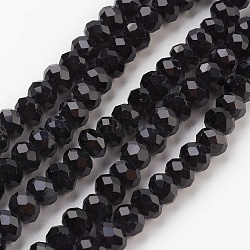Glass Beads Strands, Imitation Jade Glass, Faceted, Rondelle, Black, 6x4~5mm, Hole: 0.8~1mm, about 88~92pcs/strand, 15.5 inch~16 inch(39~45cm)(GLAA-K027-05F)